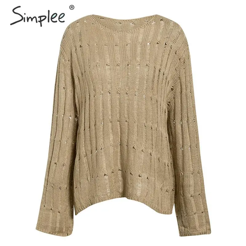 Simplee Vintage hollow out autumn sweater women Elegant loose female winter pullover sweaters Solid office ladies jumpers 2019 | Женская