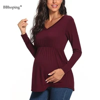 maternity blouses womens clothing pregnancy shirt long sleeve v neck pleated a line fit maternity clothes tunic loose casual top