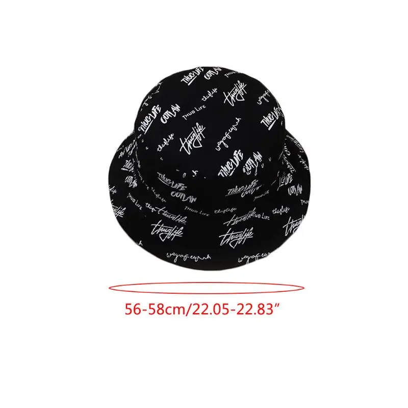 

Women Men Reversible Cotton Bucket Hat Harajuku Letters Graffiti Fisherman Cap