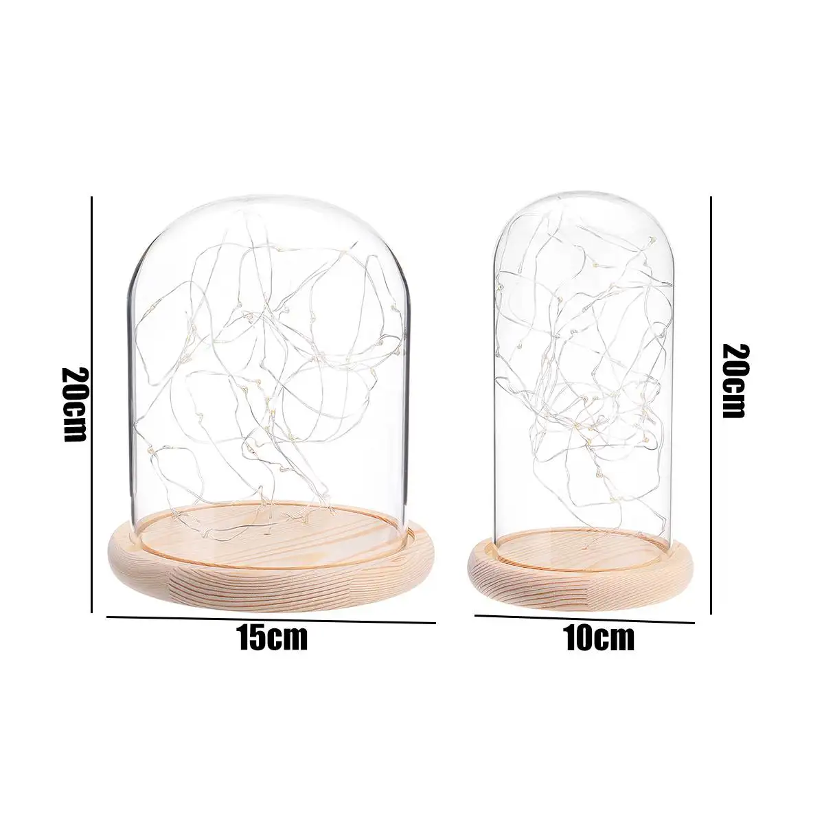 

Glass Dome Bell Jar Cloche Display Wooden Base 20 LED Fairy String Light Home Decor Bedroom Desk Night Light for Christmas Gift