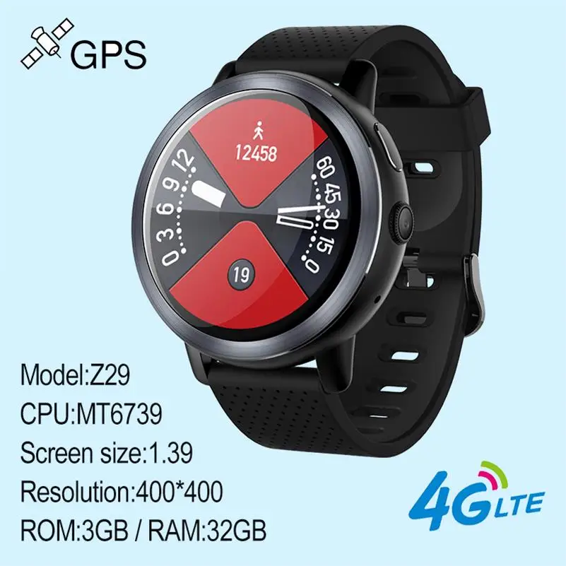 696 Z29 LTE-4G, сетевые Смарт-часы AMOLED, 3 ГБ, 32 ГБ, MT6737, android 7,1, gps, умные часы, SIM карта, AMOLED, круглый экран - Цвет: Black