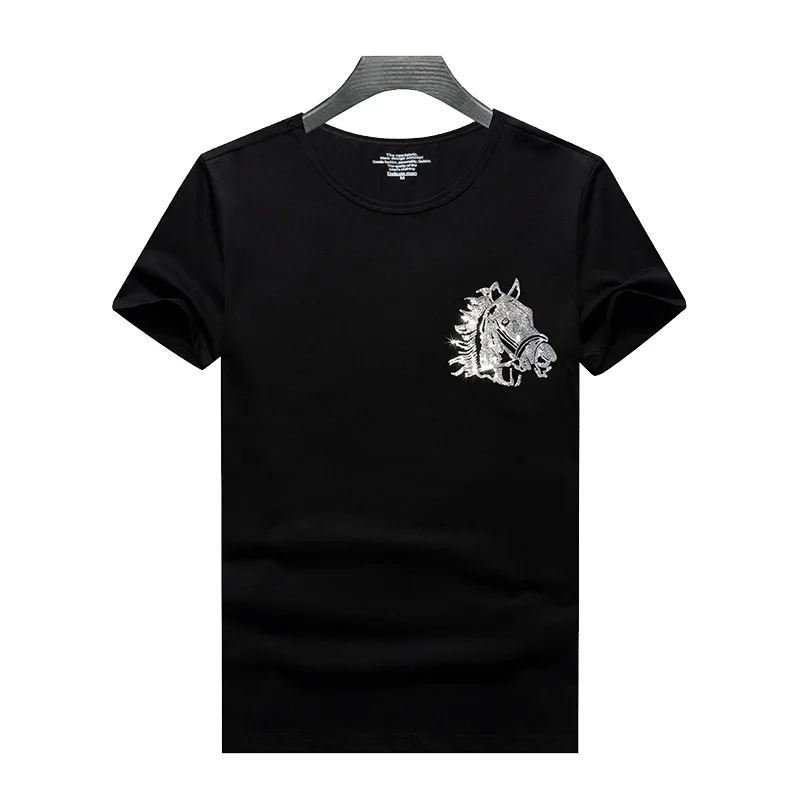 

Men T-shirt 2020 Summer Skulls Rhinestones T Shirt Men Brand Short Sleeve Fashion Man Streetwear O Neck Hot drill Cotton Tshirt