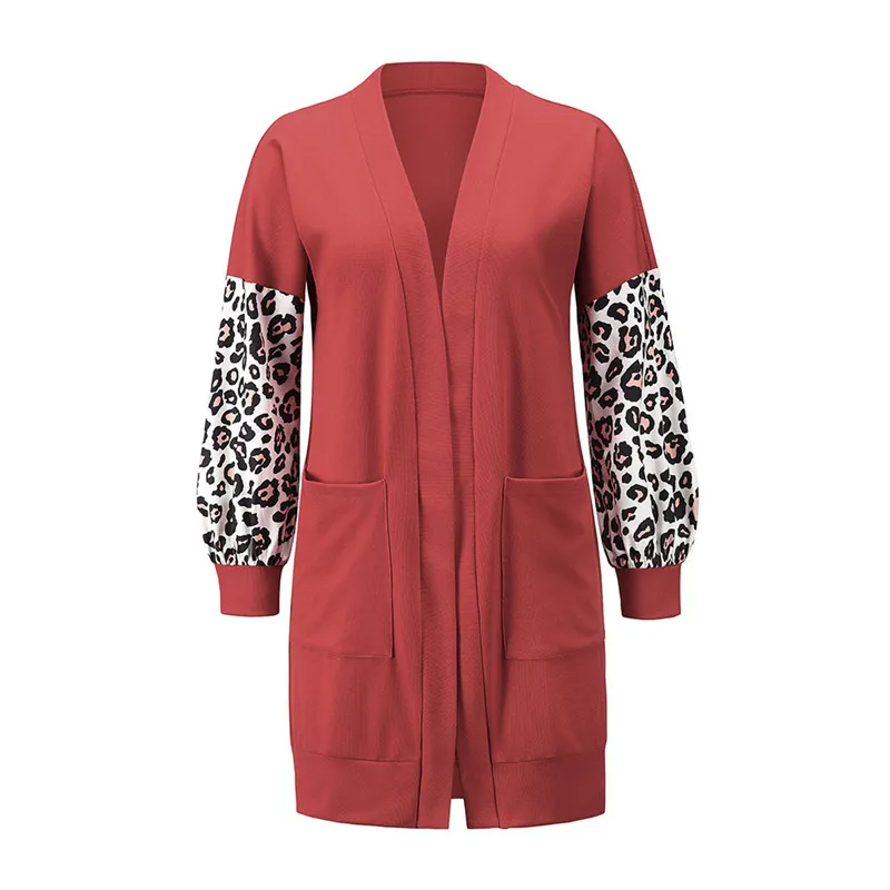 

Women Autumn Winter New Loose Leopard Spliced Knitted Cardigan Sweater Female Casual Elegant Coat Ladies High Street Coat ML1001