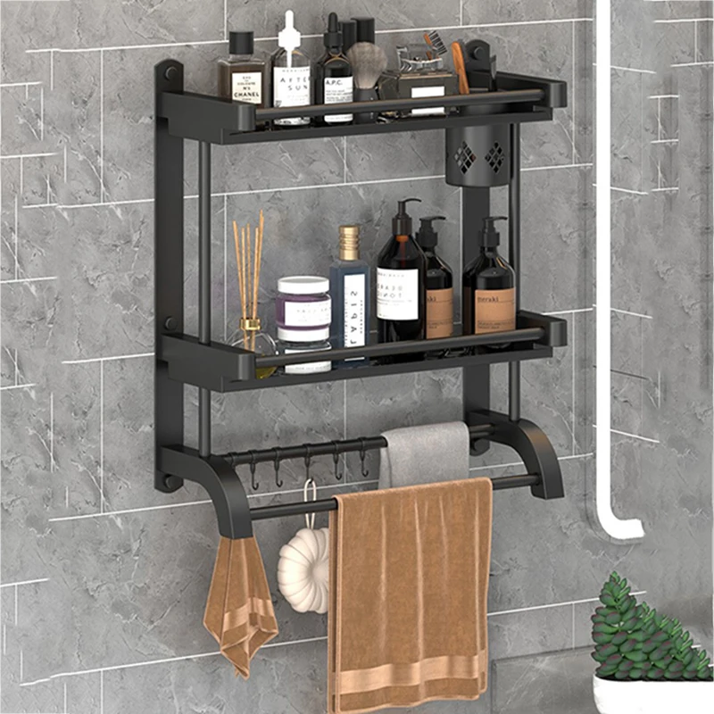 

Towel Shelf Punch-free Bathroom Shelves Towel Rack Shampoo Soap Holder Basket Stainless Steel Polished Kitchen Storage Organizer