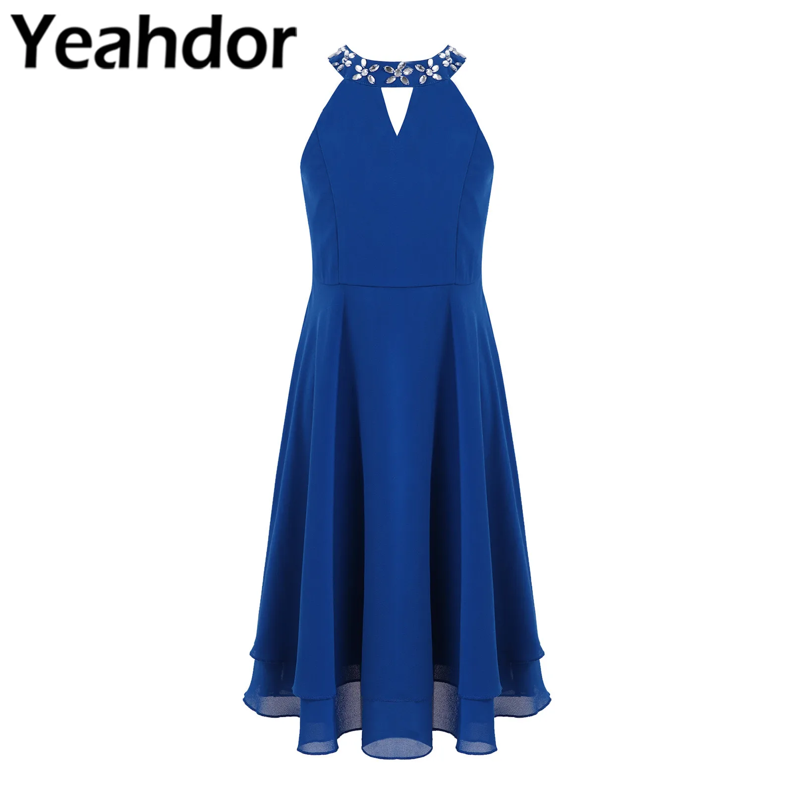 

Girls Dress Kids Shiny Beading Chiffon Halter Neck Backless Dresses for Wedding Party Flower Girl Dress Formal Princess Clothes