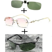 3pcs alloy luxury frameless rimless reading glasses women ladies polarized sunglasses ultralight sports sunglasses clip