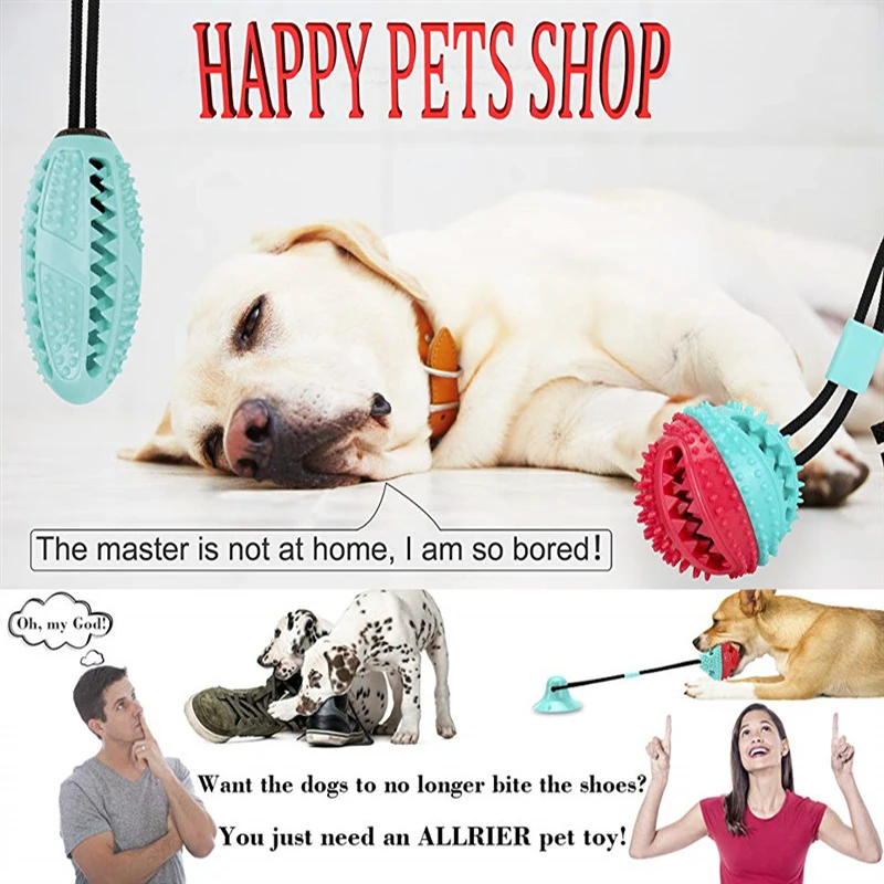 

Multifunction Floor Suction Cup Pet Molar Bite Dog Rubber Chew Ball Cleaning Teeth Safe Elasticity Soft Suction Biting Dog Toy