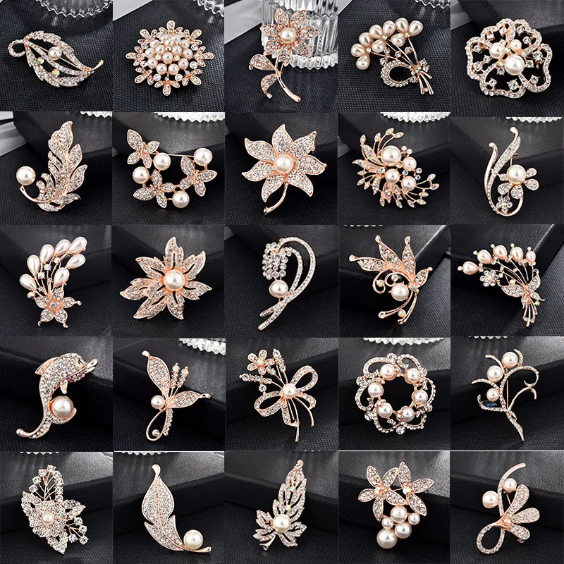 

Fashion Silk Scarf Buckle Alloy High-grade Pearl Brooch with Rhinestones for Clothes Decor Pin Brooches Accessories Wholesale