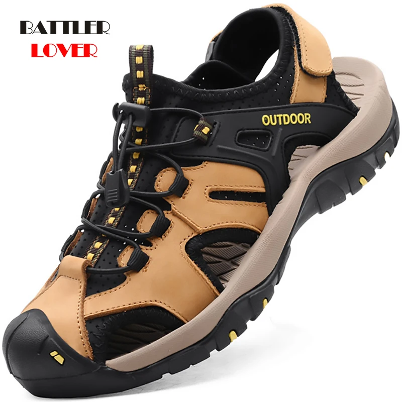 

Classic Men's Sandals Summer Soft Comfortable Genuine Leather Sandalias Soft Outdoor Male Roman Footwear Big Size 38-48