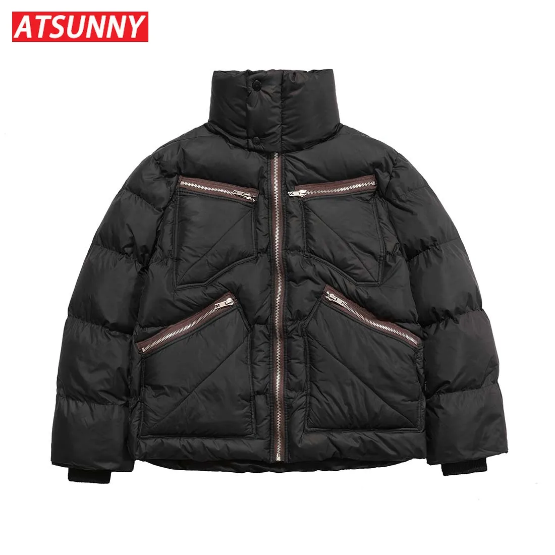 ATSUNNY Solid Color Winter Jacket Men Hip Hop Fashion Puffer Jacket Thicken Harajuku Style Man Long Winter Coat Streetwear