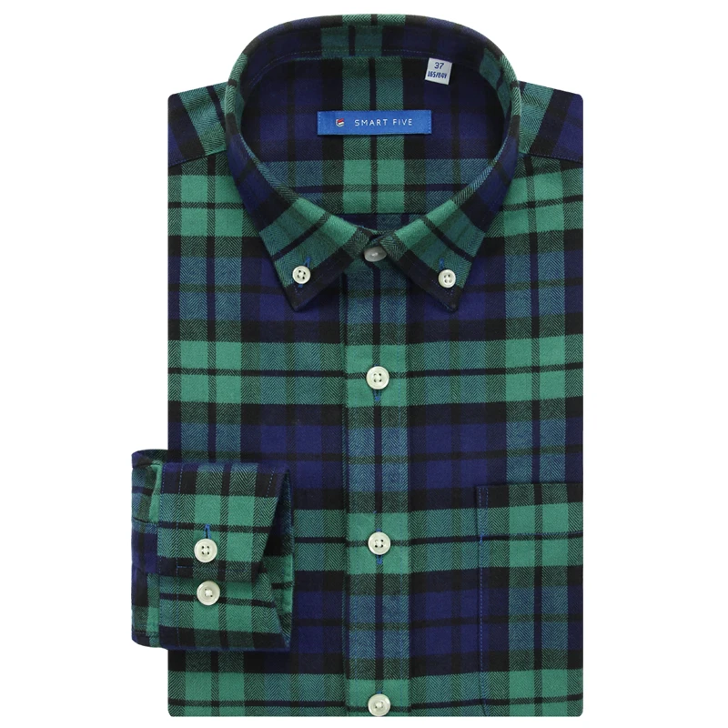 

Smart five Flannel Casual Mens Shirts Long Sleeve Dark Green Plaid Shirt Men Clothing Slim Fit Big Size 44 45 46