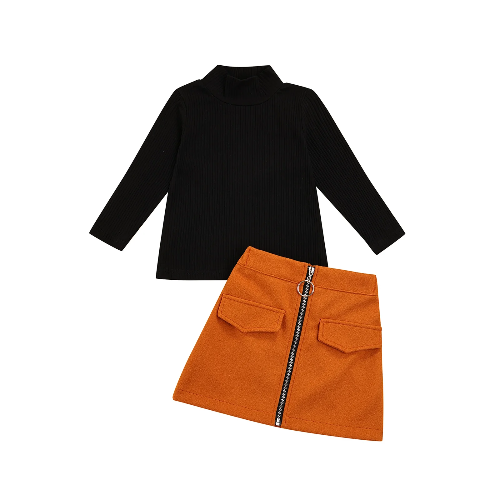 

2 шт., черный пуловер с длинным рукавом и мини-юбка на молнии