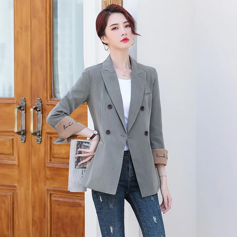 

Women in Suit and Coat polyester double breasted regular blazers coat long-sleeve notched collar