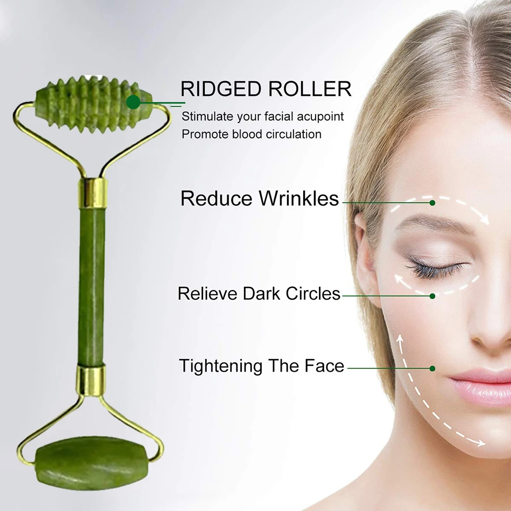 

Jade Roller Massager for Face Roller Gua Sha Jade Stone Face Massage Thin Lift Anti Wrinkle Facial Beauty Skin Care Tools 3PCS