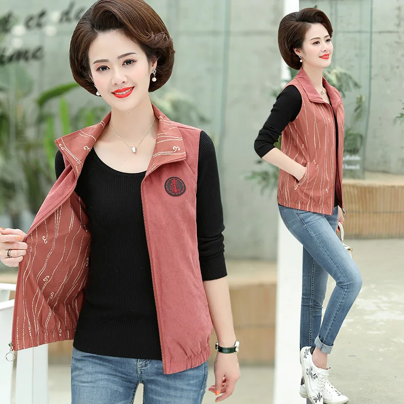 2020 fashion autumn spring cotton vest korean two sides wear lapel casual waistcoat sleeveless coat big size outerwear | Женская одежда