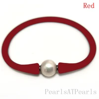 7 inches 10 11mm one aa natural round pearl red elastic rubber silicone bracelet for women