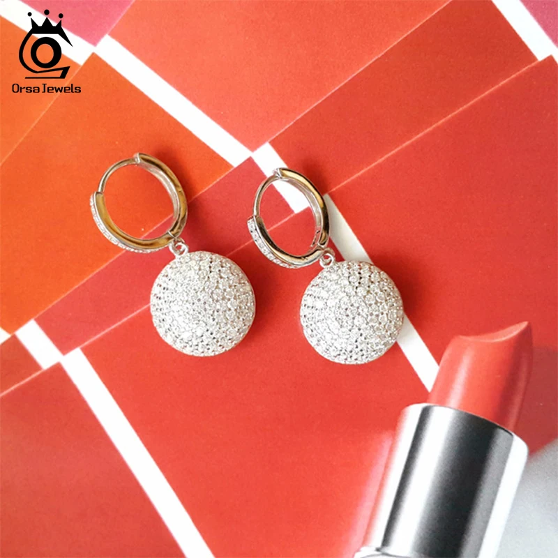 ORSA JEWELS 925 Стерлинговое серебро круглый шар свисающие серьги для женщин микро