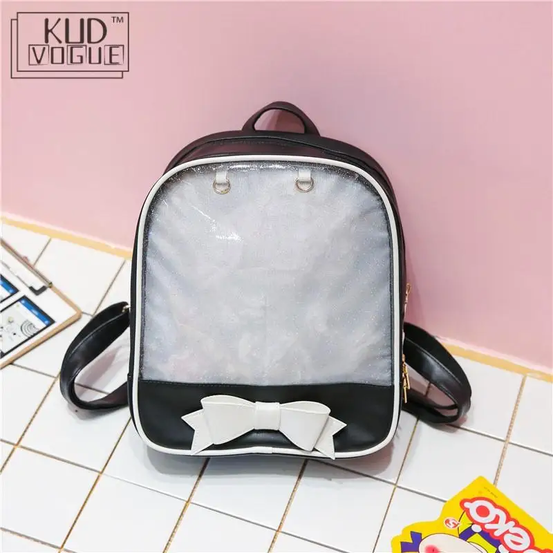 Прозрачный женский рюкзак с милым бантом желейные сумки для школы мини розовые