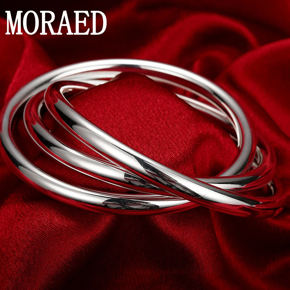 

Woman 925 Sterling Silver Three Lines Smooth Bracelet Bangles High Quality Wedding Party Fashion Jewelry