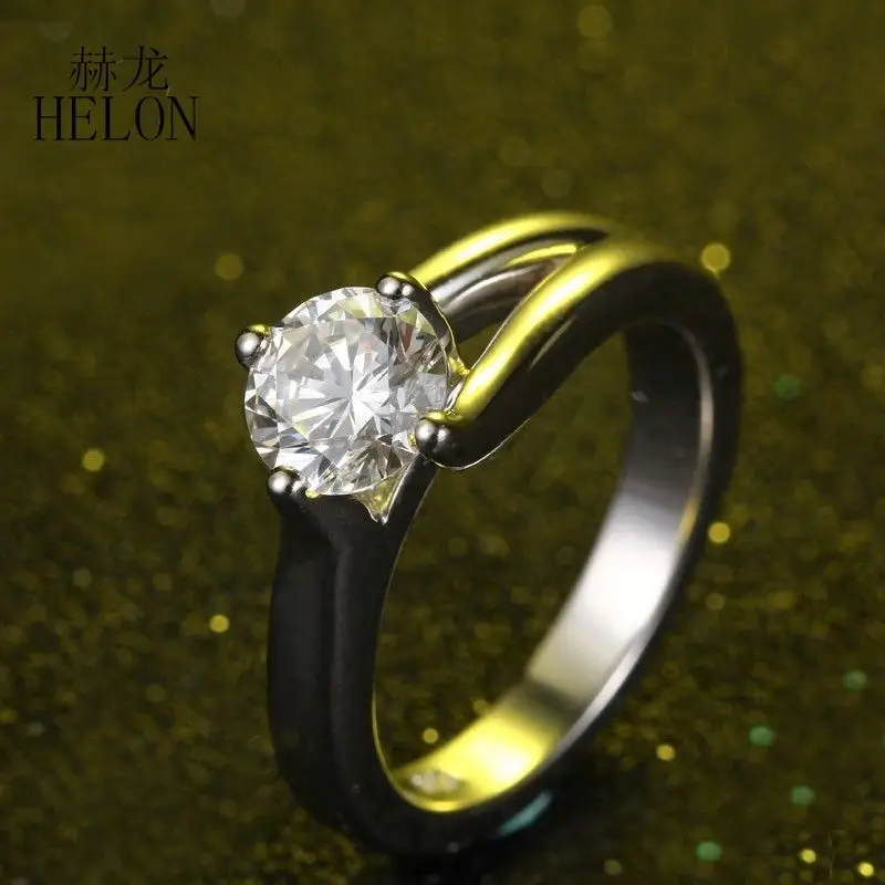 

HELON 925 Sterling Silver Round 1.25ct Lab Grown Moissanite Diamond Ring Round 6.5mm Moissanite Engagement Wedding Ring Women
