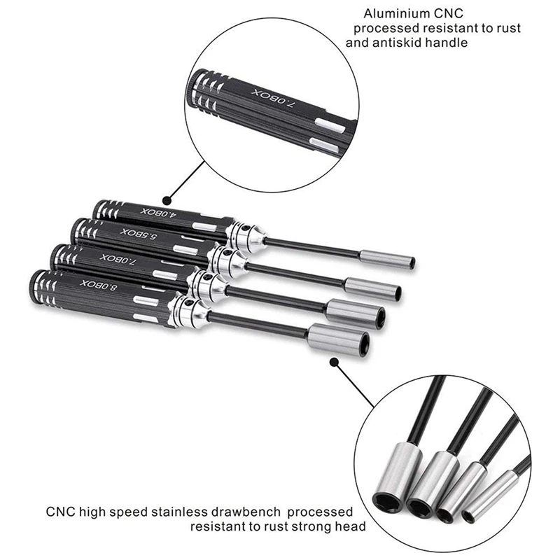 

4PCS Hex Screw Drivers Nut Socket Wrench 4.0/5.5/7.0/8.0mm with 4Pcs 1.5 2.0 2.5 3.0mm Hex Screwdriver Screwdriver Set