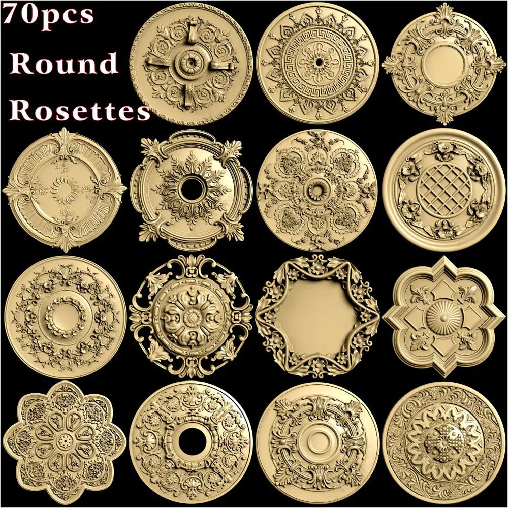

70pcs Round flower decoration 3d model STL relief for cnc Router 3 axis Engraver ArtCam Aspire round rosettes
