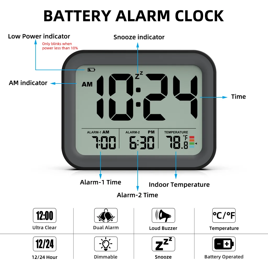 Цифровой будильник со светодиодный Ной подсветкой электронные настольные часы с