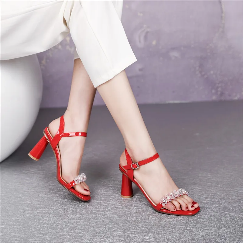 

MORAZORA New Hot Sale High Heels Sandals Genuine Leather Fashion Party Wedding Shoes Summer 3 Colors Women Pumps White Red