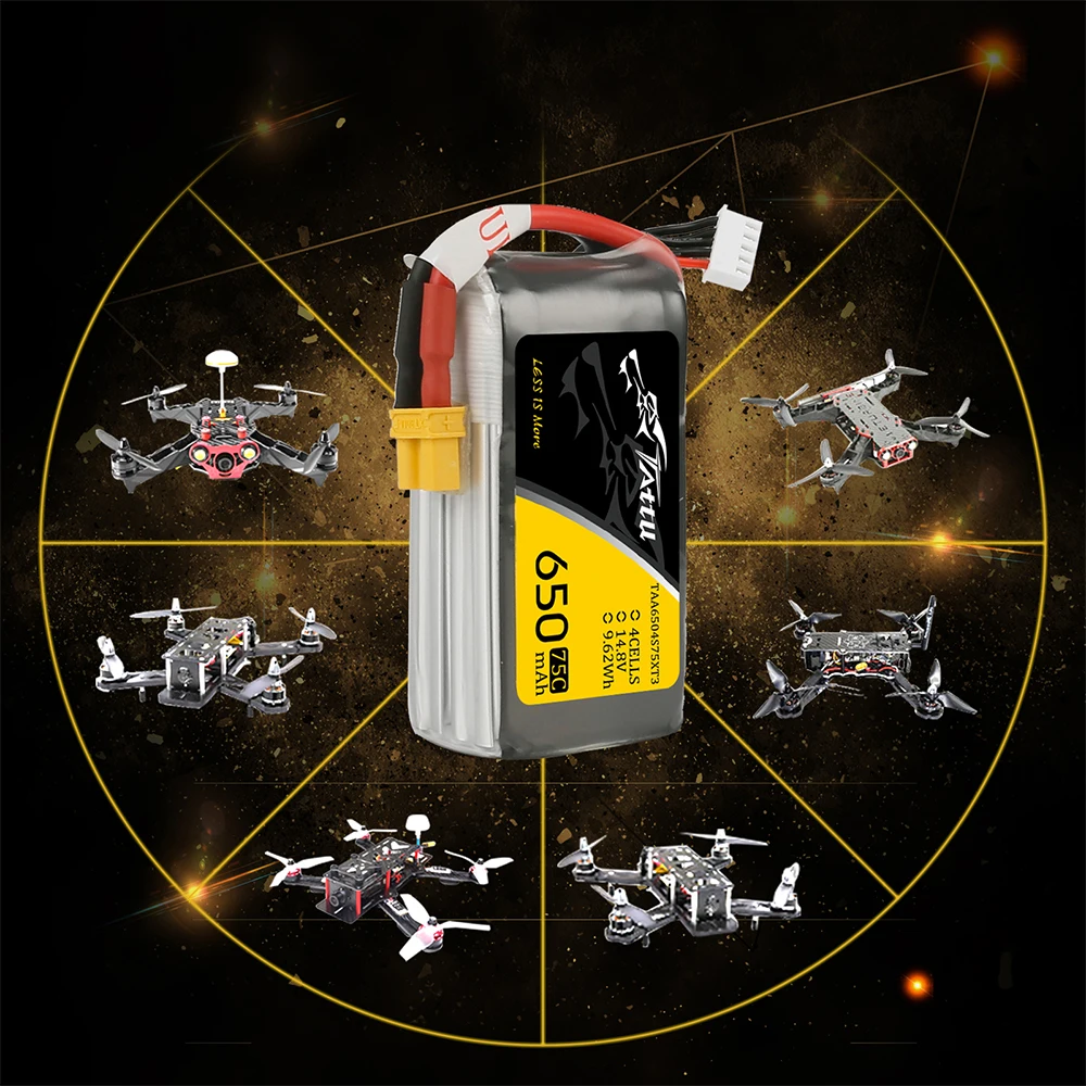 Литий полимерный аккумулятор Tattu 14 8 V 650mAh Lipo 4s 75C RC со встроенной вилкой для 150