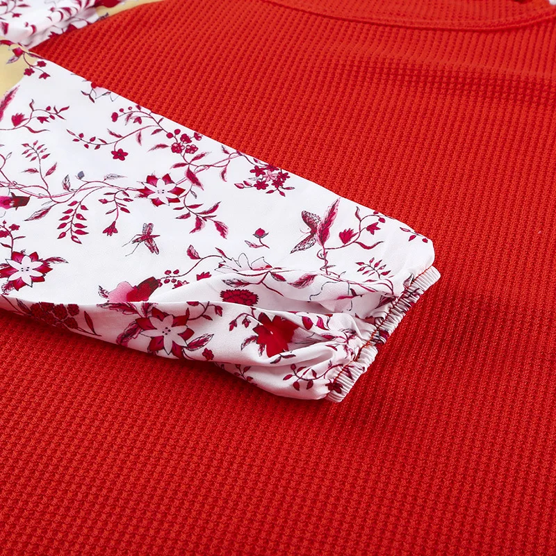 

2020 Christmas Winter Woman Sweater Splicing Contrast Color Full Sleeve Female Pullover o-Neck Loose Casual Lady Clothing Floral