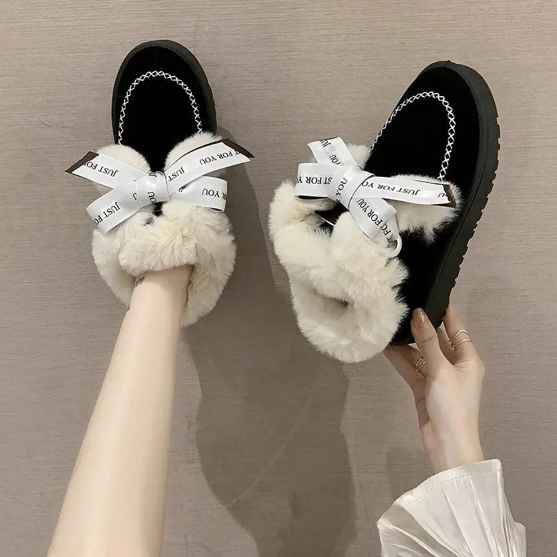 

2020 Women Winter Snow Boots Warm Flat Platform Slip on Ladies Women Shoes New Flock Fur Suede Ankle Boots Female femmes bottes