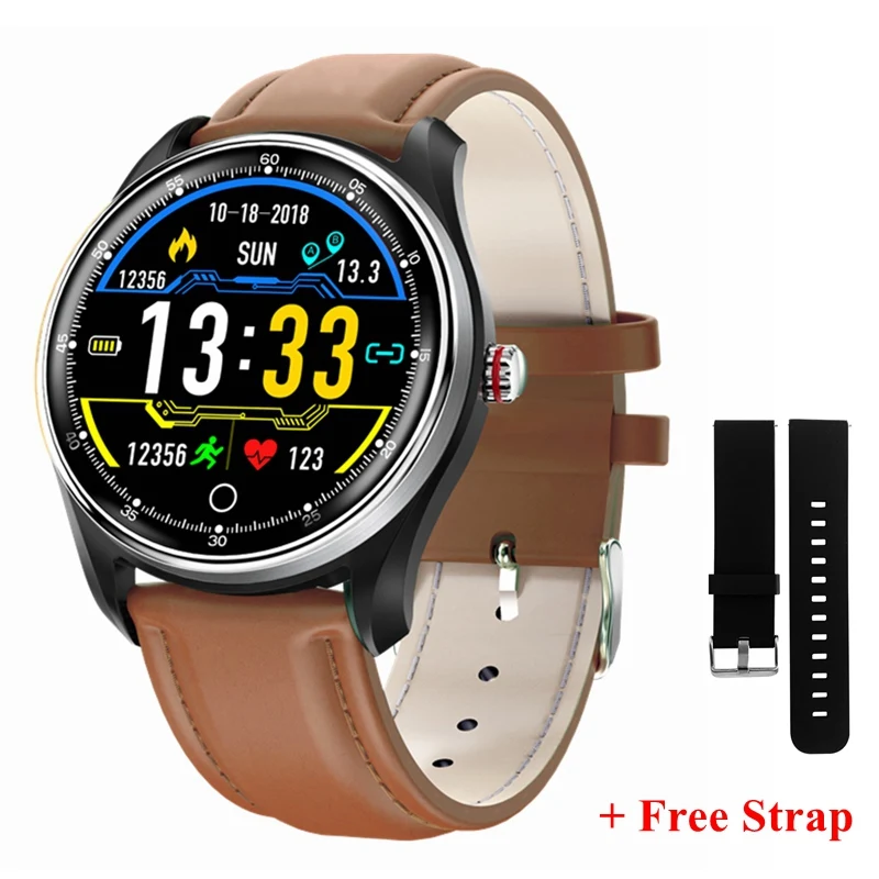 brown leather UTELITE MX9 Смарт часы ЭКГ PPG для мужчин электрокардиограмма дисплей пульсометр артериального давления IP68 Водонепроницаемый фитнес-часы - Цвет: brown leather