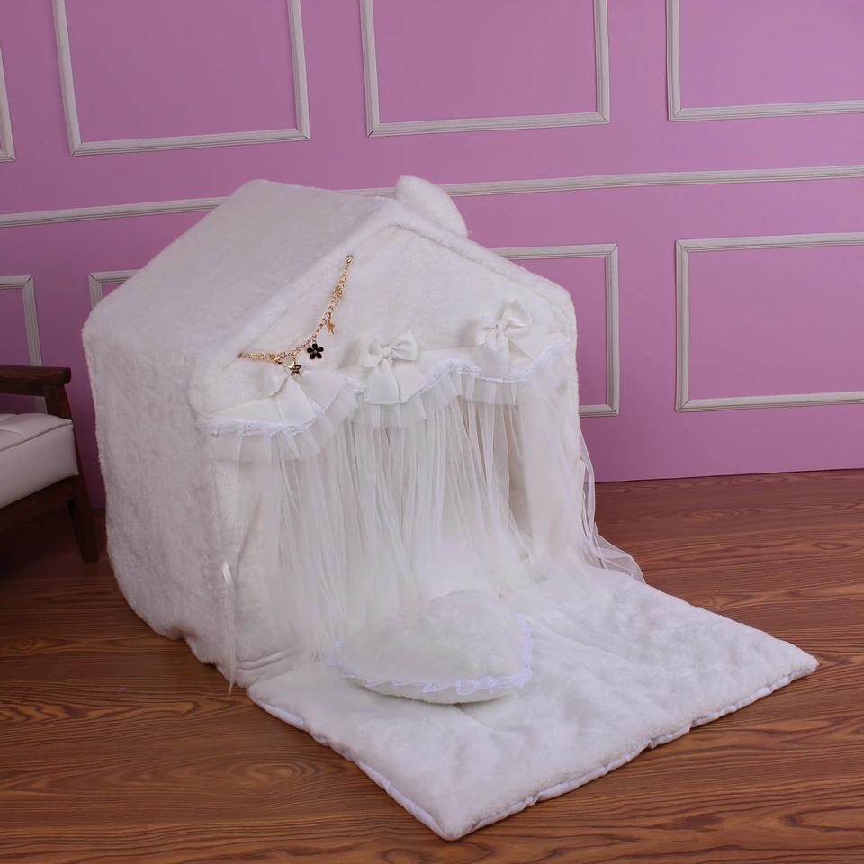 

Coral velvet tent house for pets soft kennel warm thick cushion pet nest kitten house dog bed cat bed pet stand house