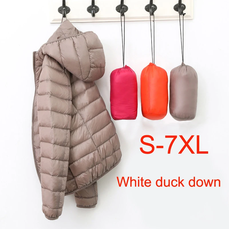 2020 зимние размера плюс 7XL женские утльтра легкая тонка 90% Белые куртки-пуховики теплые, парка с капюшоном, длинная куртка с капюшоном, пальто ... от AliExpress WW