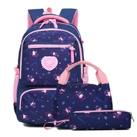 3pcs set elementary school bag bookbag satchels princess backpack with lunch kits for teen girls mochila primary rucksacks
