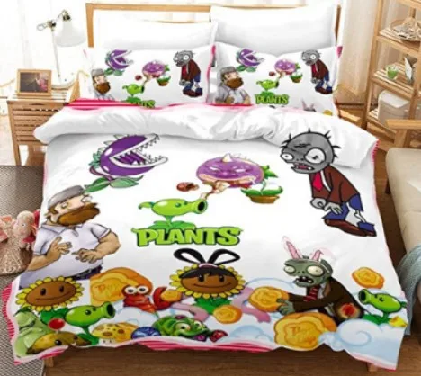 

Plants vs Bedding Sets Zombie US/Europe/UK Size Quilt Cartoon Bed Cover Duvet Cover Pillow Case 2-3 Pieces Sets Adult Children