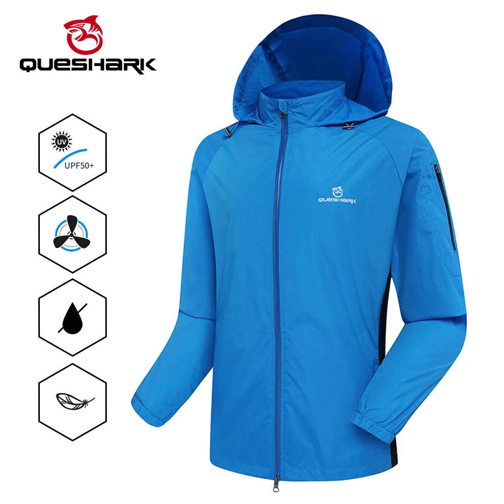 

QUESHARK Men Windproof Waterproof Reflective Cycling Jacket MTB Bicycle Long Sleeve Windbreaker Bike Coat Hide Hat Jersey