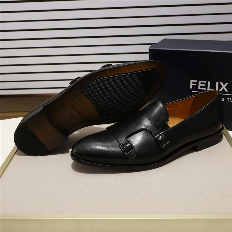 Handmade Men's Dress Shoes Mens Leather Casual Double Buckles Monk Strap Loafer Slip-On Men for Formal Wedding Party | Обувь