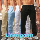 Мужские брюки из штаны мужские хлопковые льна, летние быстросохнущие дышащие однотонные льняные уличные Повседневные Удобные тонкие мужские