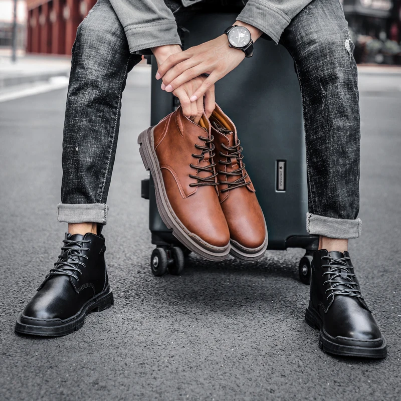 

Men ankle Boots outdoor Lace up Military Boots Men Winter lace upgenuine leather Shoes Men Classic Casual Boots Footwears