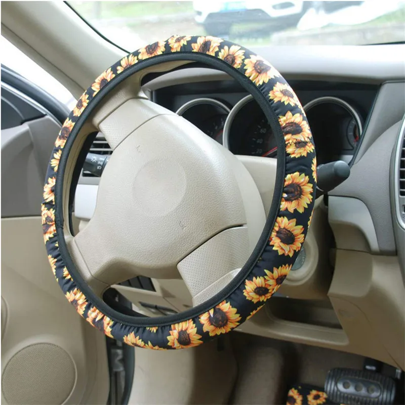 For Auto Car Steering Wheel Cover Skidproof Steering- Anti-Slip Universal Printed Sunflower Leopard Car-styling | Автомобили и