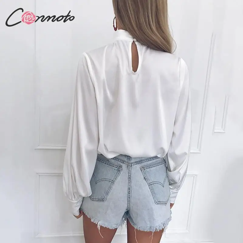 Conmoto белые винтажные Клубные блузки женские атласные с черепашками рубашки
