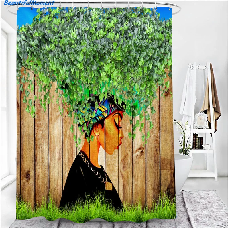 Elegant African Black Woman Print Shower Curtain Set American Girl Polyester Bathroom Curtains Anti-slip Bath Mats Carpets Rugs | Дом и сад
