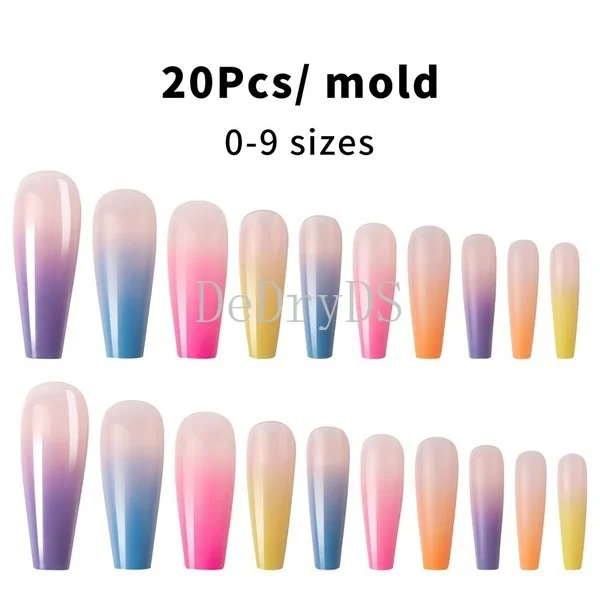 

DIY Full Cover False Nail Tips Coffin Fake Nails Gradient Candy Color Trapezoidal Fake Nails Super Long Ballet Wearable Nails
