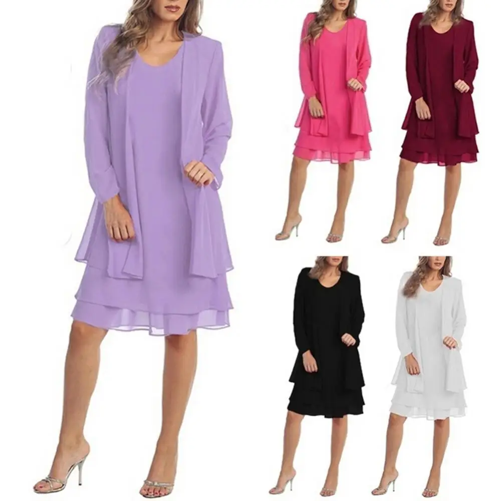 

Summer Dresses Women Sexy 2Pcs/Set Plus Size Sleeveless Knee-length Dress See Outer shirt Through Mesh Summer Sundress