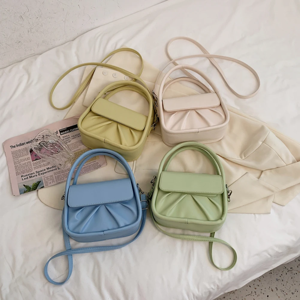 

Fashion Lady Pleated Small Handbag Purse PU Leather Pure Color Shoulder Crossbody Bag for Women Casual All-match Messenger Bag