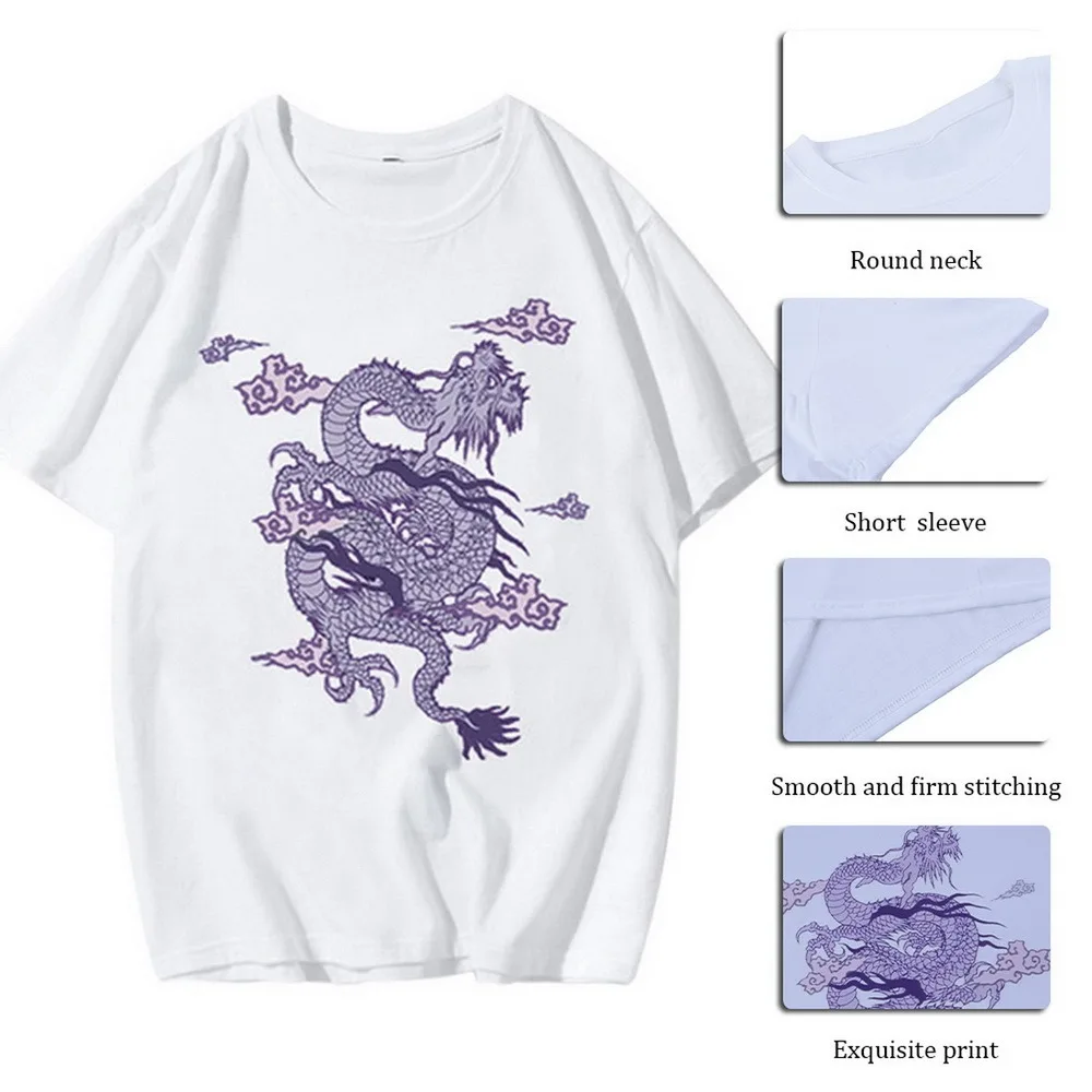 

Woman Polyester T Shirts Harajuku Dragon Ropa Mujer Tops Aesthetic Vintage T-shirts Korean Style Oversized Tops