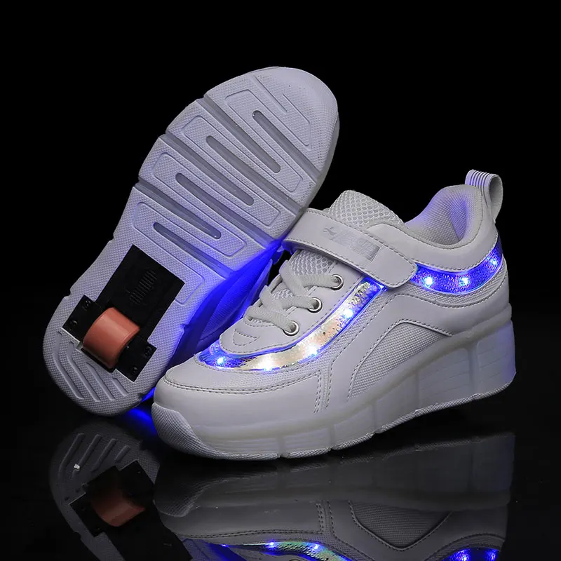 

Black Pink White USB Charging Fashion Girls Boys LED Light Roller Skate Shoes For Children Kids Sneakers With Wheels One wheels