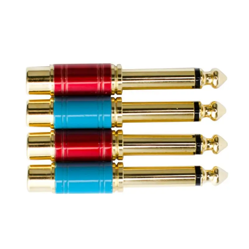 

2020 New 2PCS Gold Plating RCA Jack Audio Connector 6.35mm Mono Male Plug to RCA Female Speaker Adapter Converter High Quality