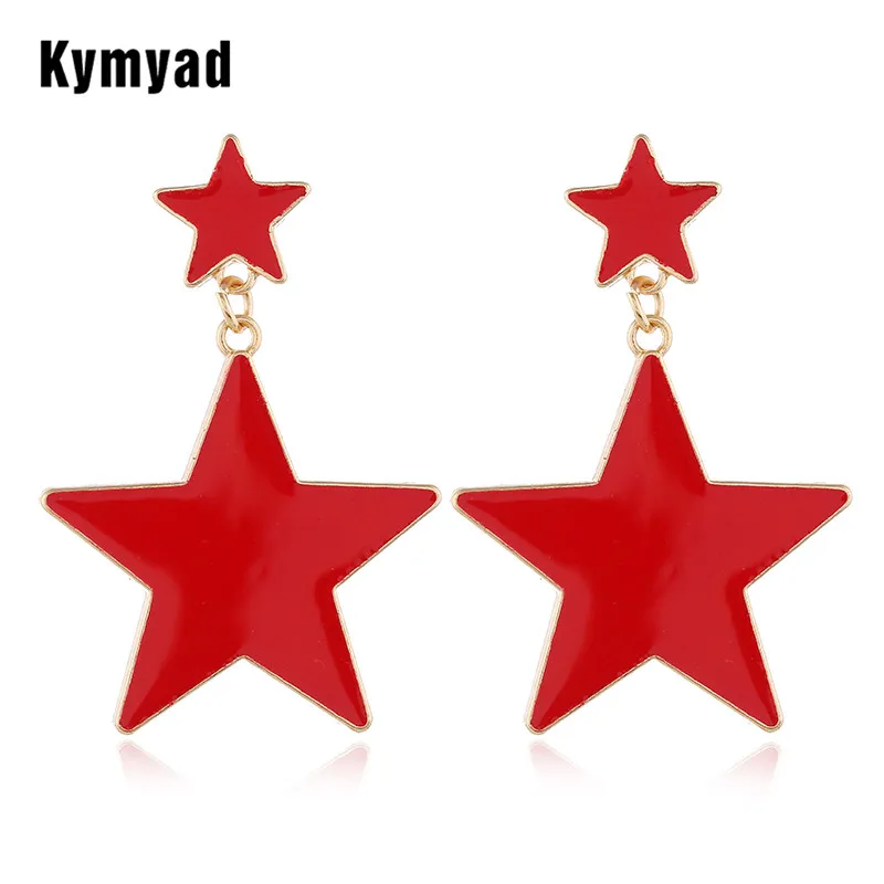 Женские серьги подвески Kymyad золотистые сережки с двойной звездой и эмалью